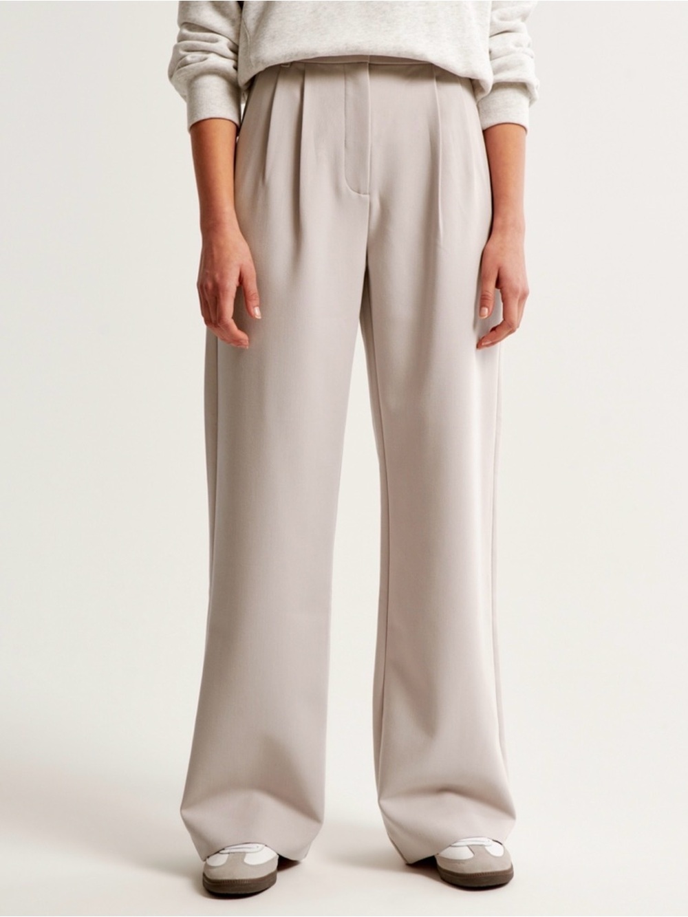 Abercrombie & Fitch Curve Love Sloane Tailored Wide-Leg Trousers in Light Taupe